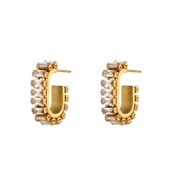 Boucles D'Oreilles Acier Zircone Boucle d'oreille Acier Zircone - Rectangle - 24 mm - Dorure Or