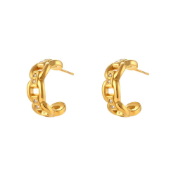 Steel Zircon Earrings Steel Earrings Zirconia - Semi Hoop - 20 mm - Gold Plated