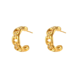 Boucles D'Oreilles Acier Zircone Boucle d'oreille Acier Zircone - Anneau Demi - 20 mm - Dorure Or