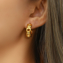 Steel Zircon Earrings Steel Earrings Zirconia - Semi Hoop - 20 mm - Gold Plated