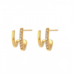 Steel Zircon Earrings Steel Earrings Zirconia - Double Semi Hoop - 12 mm - Gold Plated