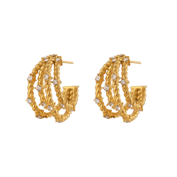 Steel Zircon Earrings Steel Earrings Semi Hoop - 22 mm - Zirconia - Gold Color