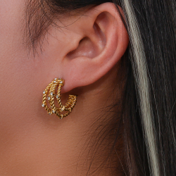 Steel Zircon Earrings Steel Earrings Semi Hoop - 22 mm - Zirconia - Gold Color