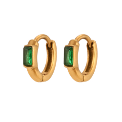 Boucles D'Oreilles Acier Zircone Pendientes Acero Aro - Circonita Rectangulo - 12 mm - Colro Oro