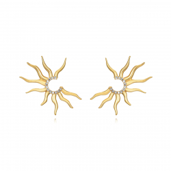 Steel Zircon Earrings Steel Earrings Sun - 40 mm - Zirconia - Gold Color