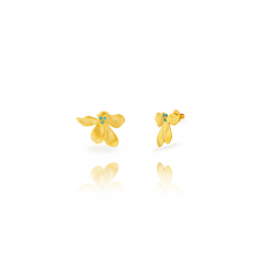Pendiente Acero Circonita Pendientes Acero Circonita - Flor - Circonita Azul - 16 mm - Color oro y Color Acero