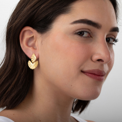 Pendiente Bronce Liso Pendientes Mate - Hojas 30*19mm - Bañado Oro