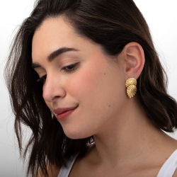 Pendiente Bronce Liso Pendientes Mate - 2 Hojas 30*19mm - Bañado Oro