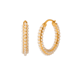 Bronze Stone Earrings Bronze Earrings - Pearls Hoops - 1 micron Gold Plated