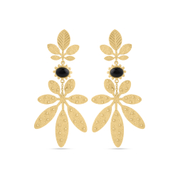 Bronze Stone Earrings Earrings Leaves Bronze - Mineral 73*34mm - Gold Plated