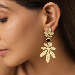 Pendiente Bronce Mineral Pendientes Hojas - Mineral 73*34mm - Bañado Oro