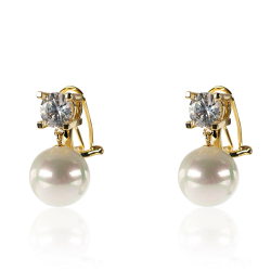 Silver Stone Earrings Cultured Pearl Earrings - White Zirconia - 22 mm - Zirconia - Gold plated