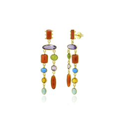 Pendiente Bronce Mineral Pendientes Minerales 70mm Cornalina, Amatista, Olivina, Citrino, Amazonita, Iolita Bañado Oro