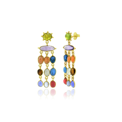 Pendiente Bronce Mineral Pendientes Minerales 58mm Amatista Cianita Piedra del sol Ojo de tigre Turmalina Bañado Oro