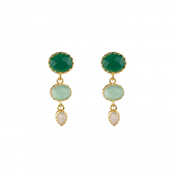Pendiente Bronce Mineral Pendientes Minerales - 38mm - Onix Verde, Calcedonia, Piedra Luna - Bañado Oro