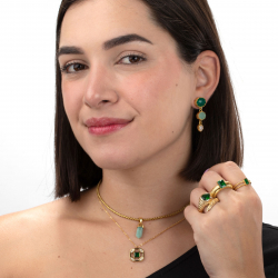 Pendiente Bronce Mineral Pendientes Minerales - 38mm - Onix Verde, Calcedonia, Piedra Luna - Bañado Oro