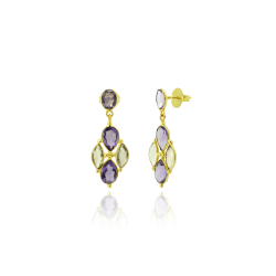 Pendiente Bronce Mineral Pendientes Minerales - 41mm - Citrino, Amatista - Bañado Oro