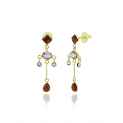 Pendiente Bronce Mineral Pendientes Minerales - 40mm - Granate, Amatista - Bañado Oro