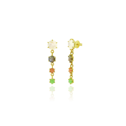 Pendiente Bronce Mineral Pendientes Minerales 48mm Piedra Luna, Labradorita, Piedra del sol, Calcedonia Bañado Oro