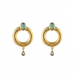 Pendiente Bronce Mineral Pendientes Círculo Minerales - 53mm - Calcedonia, Iolita - Bañado Oro