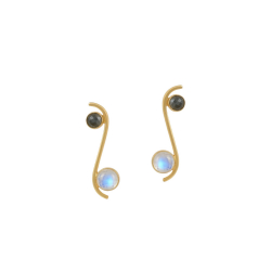 Pendiente Bronce Mineral Pendientes Mineral Trepador- 41*11mm - Labradorita y Piedraluna - Bañado Oro