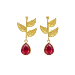 Bronze Stone Earrings Mineral Earrings - Flower - 38 mm - Gold Plated
