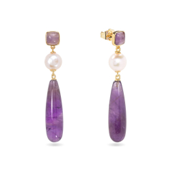 Bronze Stone Earrings Teardrop Mineral Earrings – Pearl – 55 mm - Gold-plated