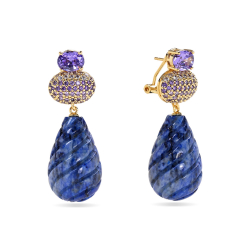 Bronze Stone Earrings Teardrop Mineral Earrings – Zirconia – 45 mm - Gold-plated