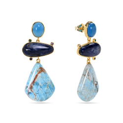 Boucles D'Oreilles Bronze Minéral Boucles d’oreilles minérales en apatite bleue – 53 mm – Plaqué or
