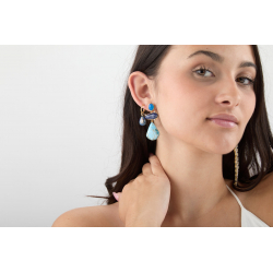 Pendiente Bronce Mineral Pendientes Mineral Apatita azul - 53 mm - Bañado Oro