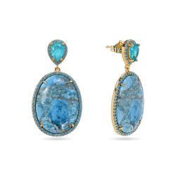Bronze Stone Earrings Oval Mineral Earrings – Zirconia – 42 mm - Gold-plated