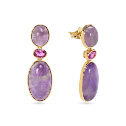 Bronze Stone Earrings Oval Mineral Earrings – Zirconia – 38 mm- Gold-plated