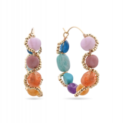 Bronze Stone Earrings Mineral Hoop Earrings – Multi – 38 mm - Gold-plated