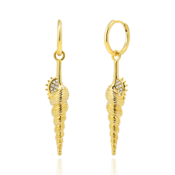 Pendiente Bronce Circonita Pendientes Zirconia - Concha - 43+15 mm - Bañado Oro