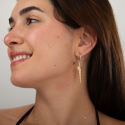 Pendiente Bronce Circonita Pendientes Zirconia - Concha - 43+15 mm - Bañado Oro