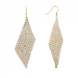 Ohrringe Bronze Zirkonia Cascada Zirkonia Ohrringe - Rhombus 70×30 mm - Vergoldet & Rhodiniertes Silber