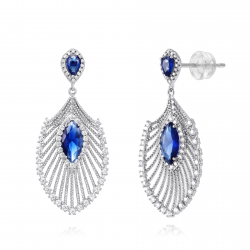 Bronze Zirconia Earrings Earrings - Marquis Zirconia - Leaf - 46 mm - Gold Plated and Rhodium Silver