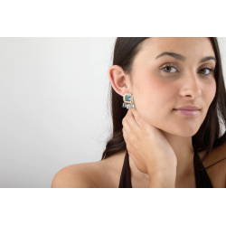 Pendiente Bronce Circonita Pendientes - Circonita Azul - Corte de Princesa - 28 mm - Bañado Oro y Plata Rodiada