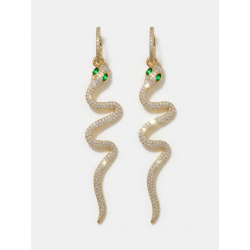 Bronze Zirconia Earrings Earrings - Green Zirconia - Snake - 56 mm - Gold Plated and Rhodium Silver