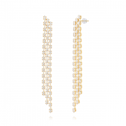 Bronze Zirconia Earrings Earrings - Marquise Zirconia - Triple Long Pendant - 11 cm - Gold Plated and Rhodium Silver