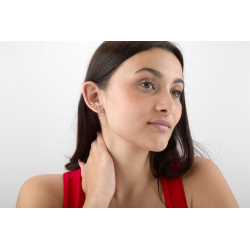 Pendiente Bronce Circonita Pendientes - Circonita Rosa - Pluma - 44 mm - Bañado Oro y Plata Rodiada