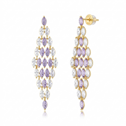 Bronze Zirconia Earrings Earrings - Zirconia - Diamond Shape - 57 mm - Gold Plated and Rhodium Silver