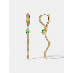 Bronze Zirconia Earrings Earrings - Green Zirconia - Snake - 58 mm - Gold Plated and Rhodium Silver