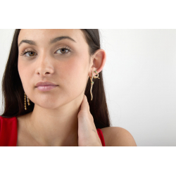 Bronze Zirconia Earrings Earrings - Green Zirconia - Snake - 58 mm - Gold Plated and Rhodium Silver