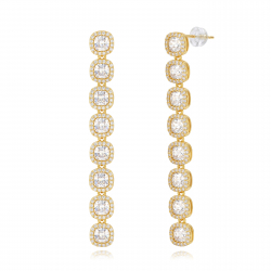 Bronze Zirconia Earrings Earrings - Zirconia - Rounded Square - 56 mm - Gold Plated and Rhodium Silver