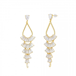 Bronze Zirconia Earrings Earrings - Zirconia - Long - 64 mm - Gold Plated and Rhodium Silver