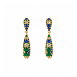 Ohrringe Bronze Zirkonia Ohrringe - Zirkonia - Tropfen - 38 mm - Vergoldet und rhodiniertes Silber