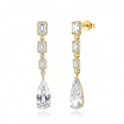 Bronze Zirconia Earrings Earrings - Teardrop - Long - 60 mm - Gold Plated and Rhodium Silver