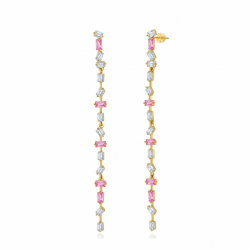 Bronze Zirconia Earrings Earrings - Pink Zirconia - 83 mm - Gold Plated and Rhodium Silver