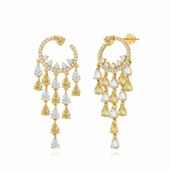 Bronze Zirconia Earrings Pendientes - Yellow Zirconia - 53 mm - Gold Plated and Rhodium Plated